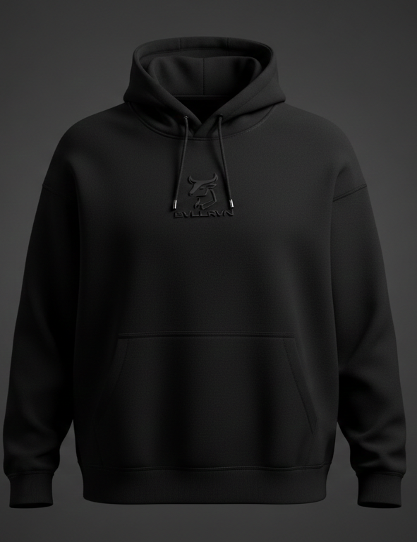 BVLLRVN blackout hoodie with tonal embroidered bull